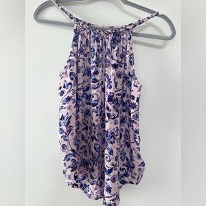 Floral Halter Tank Top in Light Pink and Navy
